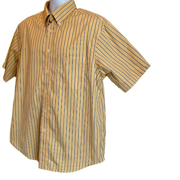 Roundtree & Yorke Yellow Blue Stripes Short Sleeve Button Down Shirt Men’s Large - Picture 4 of 8